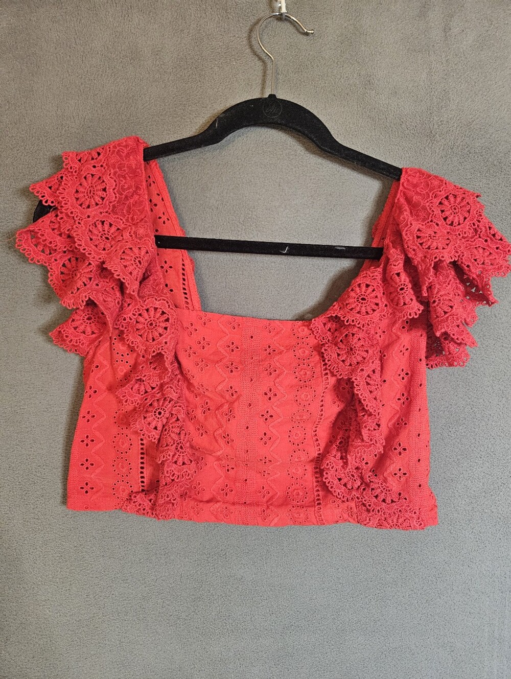 Altar'd State Womens M Crop Top Shirt Red Crochet Croquet Cottage Squareneck
